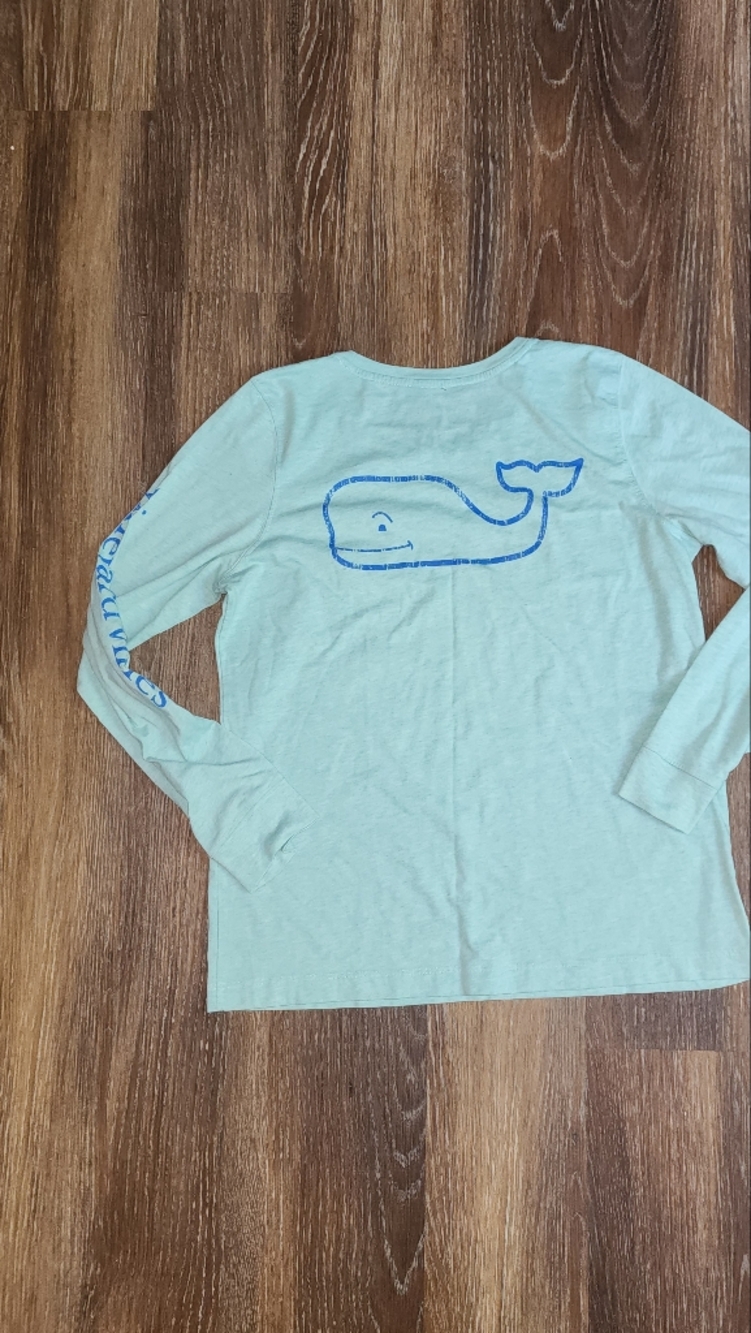 Vineyard Vines Light Mint Green Long Sleeve Whale Logo Shirt Beach Sz M